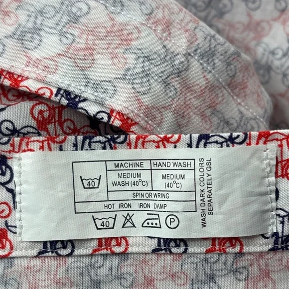 ❤️ Neiman Marcus Red Blue Bike Print Button Down Short Sleeve Shirt Men’s XXL ❤️ - Picture 15 of 16